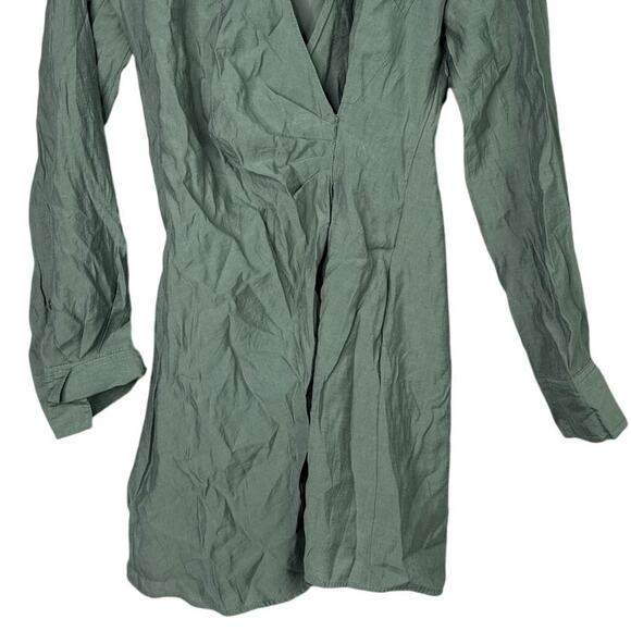 Zara Long Sleeve Tunic Wrap Style Mini Dress Collard V Neck Button M Olive Green - Picture 4 of 15